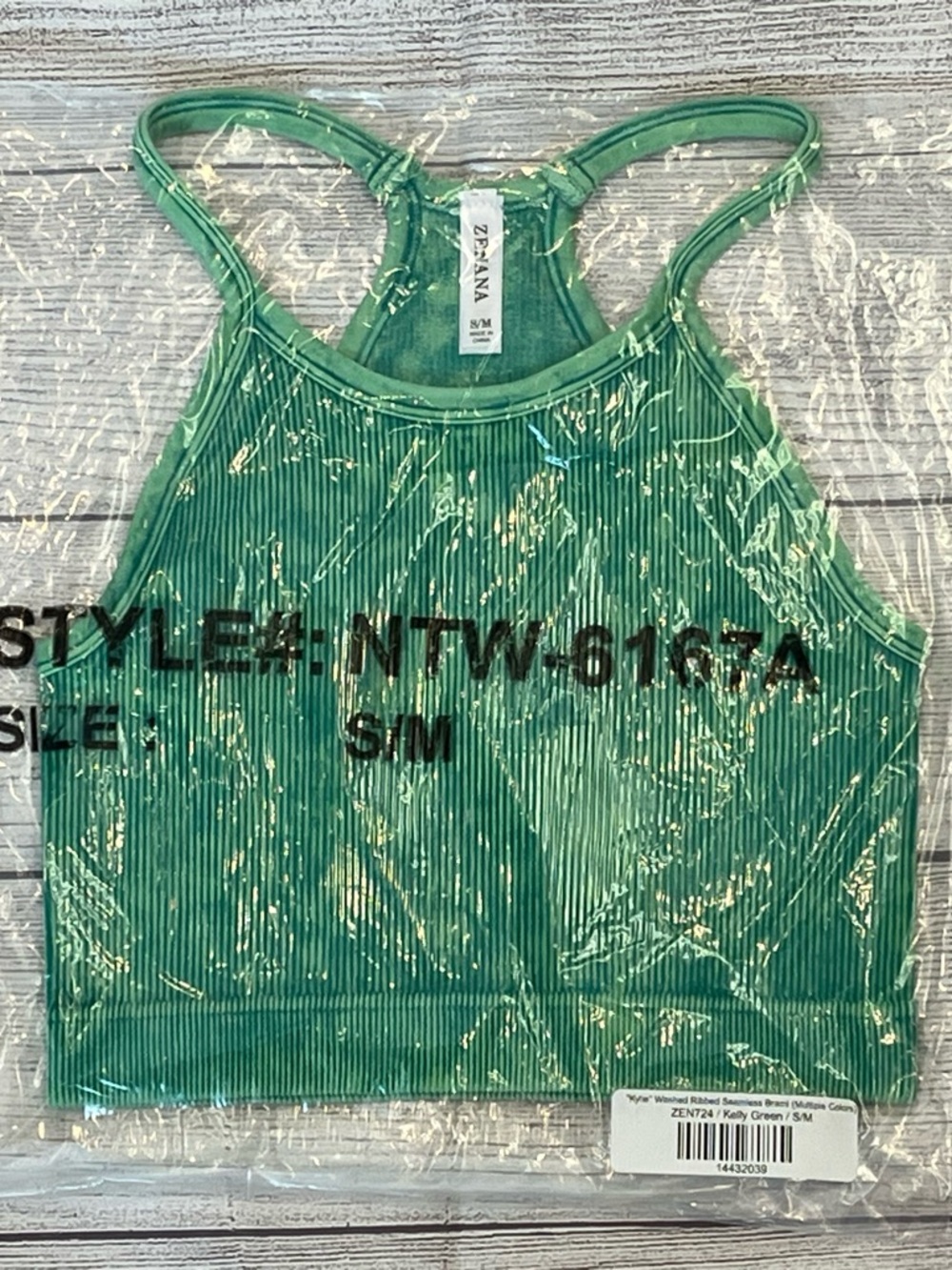 NWT Zenana Kelly Green Mineral Wash Ribbed Racerback Brami | Size S/M